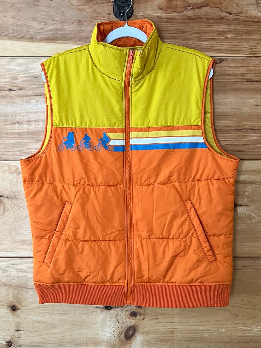 Stranger Things Orange & Yellow 80s Style Puffer Vest Retro Fandom Fun Sporty